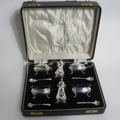 Charming 10 Piece Silver Condiment Set in Fitted Black Velvet Lined Box (1 of 6)