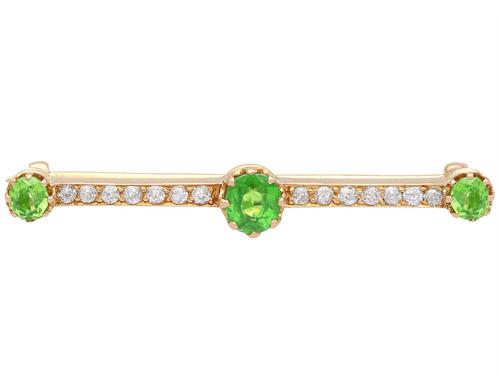 1.01ct Demantoid Garnet & 0.35ct Diamond, 14ct Rose Gold Bar Brooch - Antique c.1900 (1 of 9) 1.01ct Demantoid Garnet & 0.35ct Diamond, 14ct Rose Gold Bar Brooch - Antique c.1900 (1 of 9)