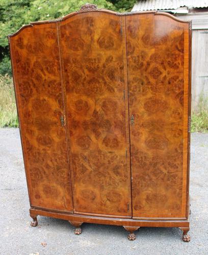 1940s Burr Walnut 3 Door Wardrobe Well Fitted (1 of 6)