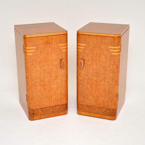 1930's Pair of Art Deco Burr Walnut Bedside Cabinets (1 of 11)