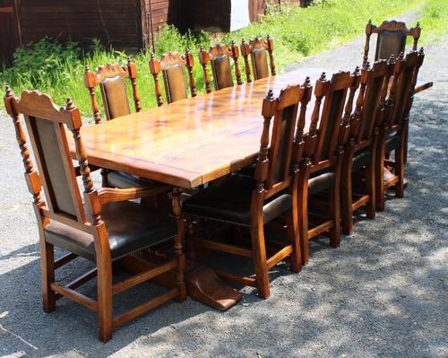 1960's Oak Dining Suite with Refectory Table & Set 10 Chairs - 8+2 Carvers (1 of 9)