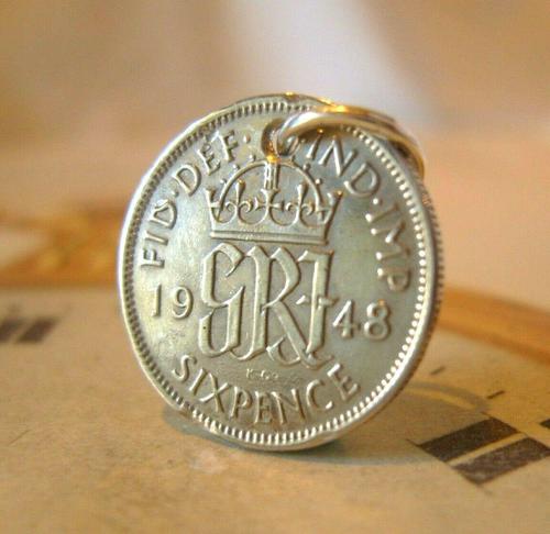 Vintage Pocket Watch Chain Fob 1948 Lucky Silver Sixpence 6d Coin Fob (1 of 7) Vintage Pocket Watch Chain Fob 1948 Lucky Silver Sixpence 6d Coin Fob (1 of 7)