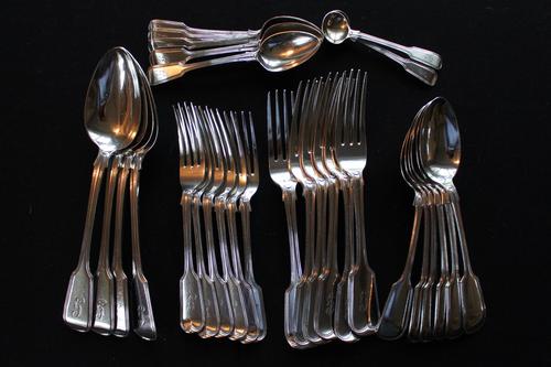 A Harlequin Set of George IV and Later Silver Fiddle Pattern Flatware (1 of 7)