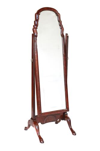 Antique Walnut Queen Anne Revival Cheval Mirror c.1920 (1 of 4)