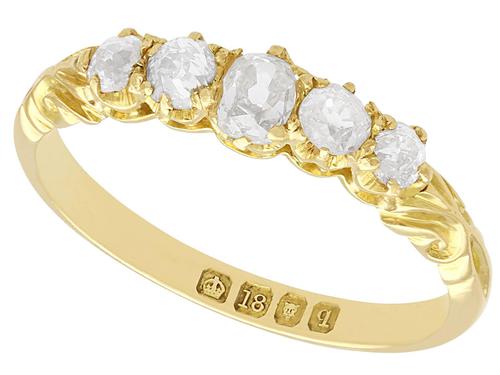 0.66ct Diamond & 18ct Yellow Gold Five Stone Ring - Antique 1911 (1 of 9) 0.66ct Diamond & 18ct Yellow Gold Five Stone Ring - Antique 1911 (1 of 9)