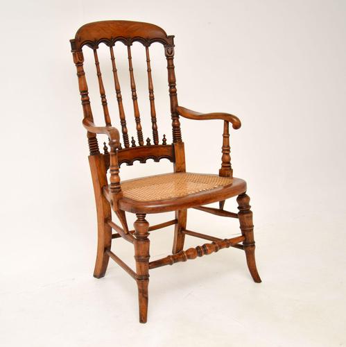 Antique Victorian Carved & Cane Seated Armchair (1 of 11)