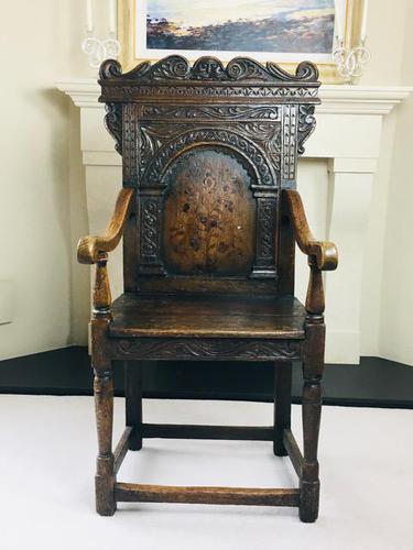 Rare English Charles II Oak Wainscot Armchair Likely to be from Battle Abbey c.1660-1685 (1 of 20)