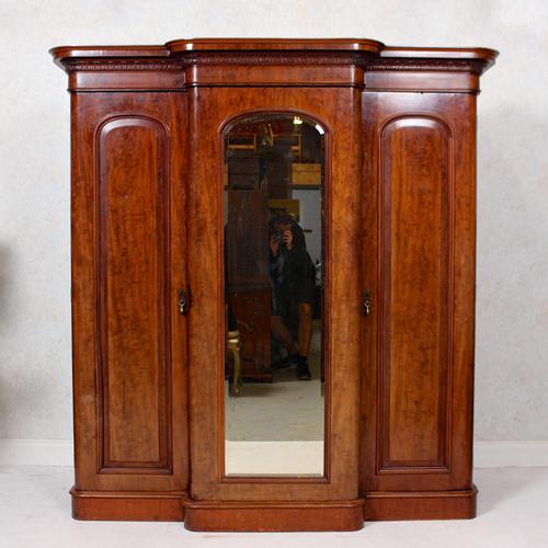 Triple Breakfront Wardrobe Mirrored Mahogany 19th Century (1 of 13)