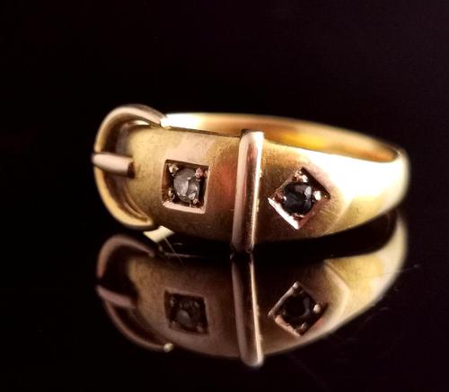 Victorian 18ct Gold Buckle Ring, Sapphire & Diamond (1 of 14)