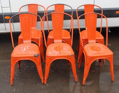 1960's Retro Set 6 Orange Metal Chairs (1 of 3)