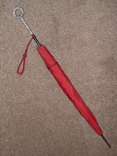 Vintage Continental Silver Animal Themed Loop Handled Umbrella With Red Nylon Canopy (1 of 24)