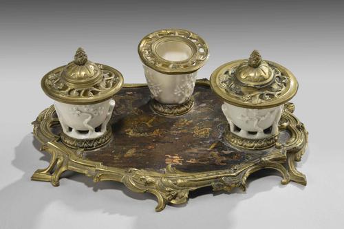 Rare 19th Century Gilt Bronze & Chinese Lacquered Inkwell (1 of 6) Rare 19th Century Gilt Bronze & Chinese Lacquered Inkwell (1 of 6)