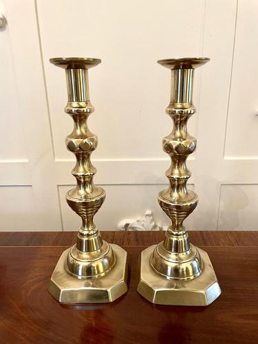 Large Pair of Antique Victorian Brass Candlesticks (1 of 7)