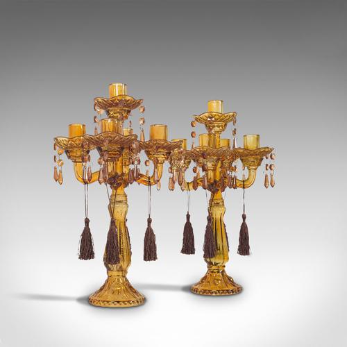 Pair of Antique Candelabra, English, Glass, Candle Stand, Victorian c.1890 (1 of 12)