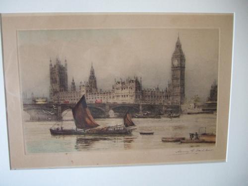 Henry George Walker Coloured Etching of the Houses of Parliament, London (1 of 5)