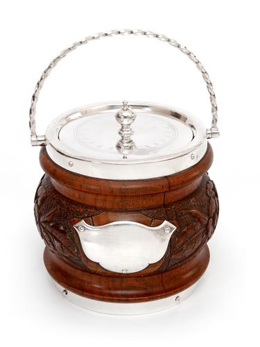 Antique Oak and Silver Plated Barrel with a Rope Swing Handle and White China Liner (1 of 5) Antique Oak and Silver Plated Barrel with a Rope Swing Handle and White China Liner (1 of 5)