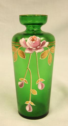 Antique Green Glass Decorated Vase. (1 of 6)