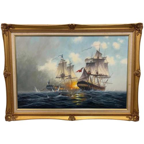 Seascape Oil Painting Naval Frigate Ships Napoleonic War Sea "Battle Trafalgar" (1 of 25)