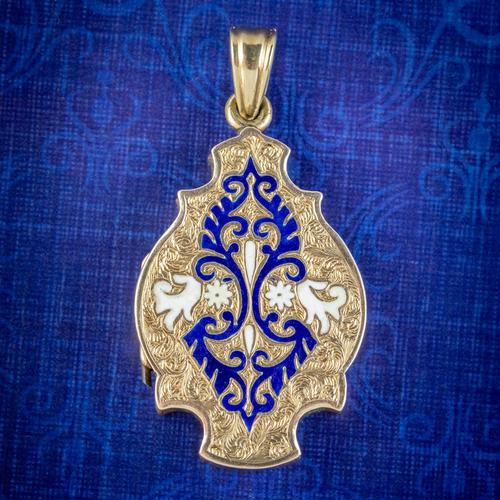 Antique Victorian Enamel Locket 15ct Gold c.1890 (1 of 7)