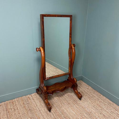 Fine Quality Figured Mahogany Victorian Antique Cheval Mirror (1 of 6)