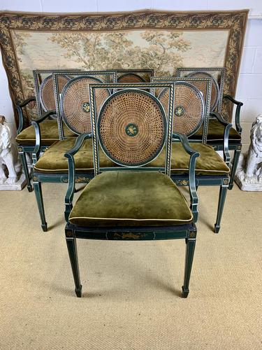 Fabulous Set of 6 Green Painted Armchairs (1 of 12)