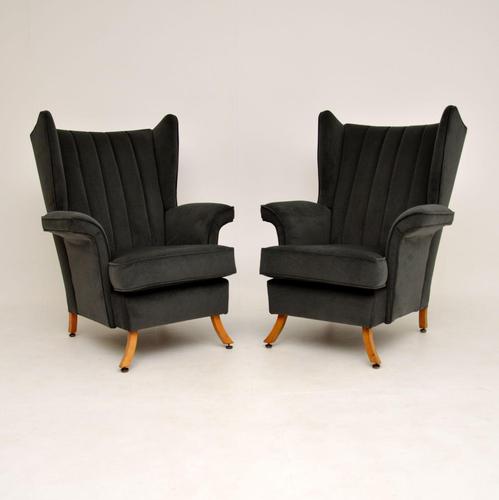 Pair of 1950's Velvet Wing Back Armchairs (1 of 12) Pair of 1950's Velvet Wing Back Armchairs (1 of 12)