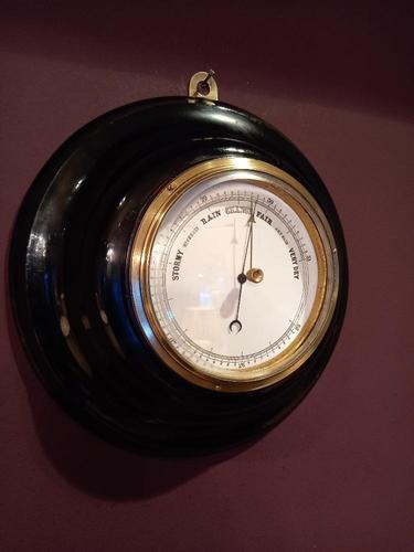 Antique Ebony Cased Brass Marine Barometer (1 of 7)