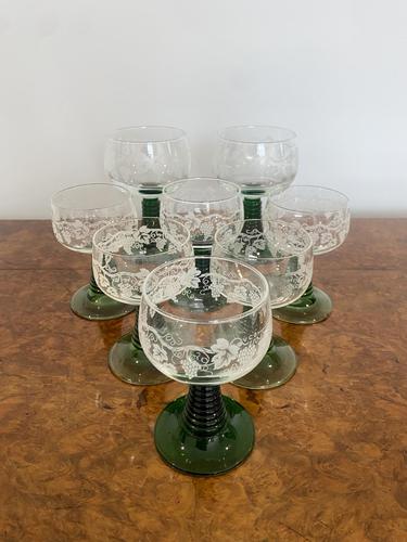 Set Of Eight Engraved Antique Wine Glasses (1 of 5) Set Of Eight Engraved Antique Wine Glasses (1 of 5)