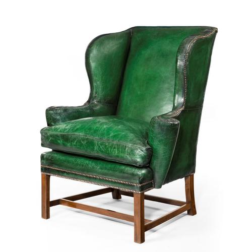 George III Green Leather Wing Armchair (1 of 5) George III Green Leather Wing Armchair (1 of 5)