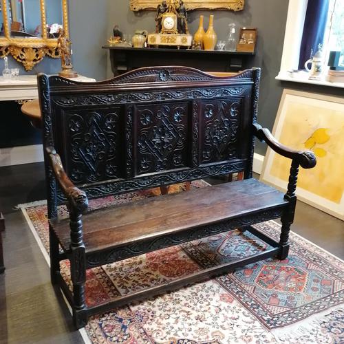 Stunning Heavily Carved Gothic Revival Oak Settle (1 of 14)