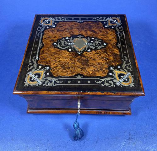 Victorian  French Burr Cedar Jewellery Box with ebonised fruitwood and original interior (1 of 13)