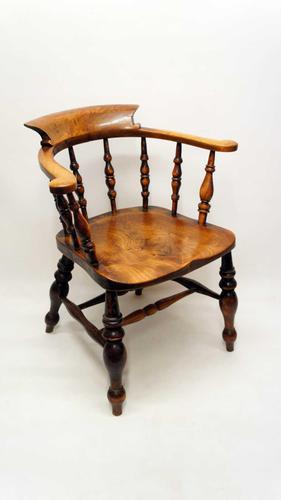 Victorian Smokers Bow or Captains Chair, Elm / Beech - Large Seat, Wide Arms (1 of 13)