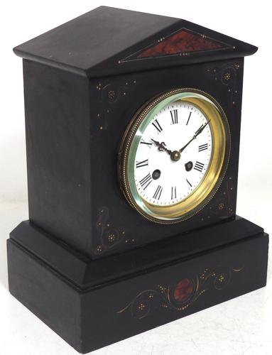 Antique French Slate Mantel Clock 8-Day Striking Mantle Clock with Red Marble & Gilt Decoration (1 of 9)