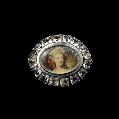 Antique Old Cut Paste Portrait Silver Oval Navette Brooch Pin (1 of 6)