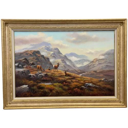 Oil Painting Scottish Stags "Denizens of the Highlands" Signed Wendy Reeves (1 of 45)