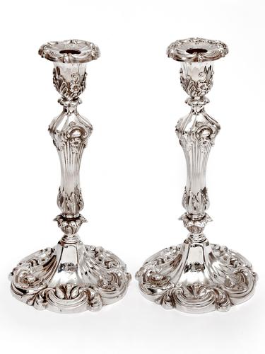 Pair of Decorative Victorian Silver Plated Candle Sticks in a High Rococo Form (1 of 4)