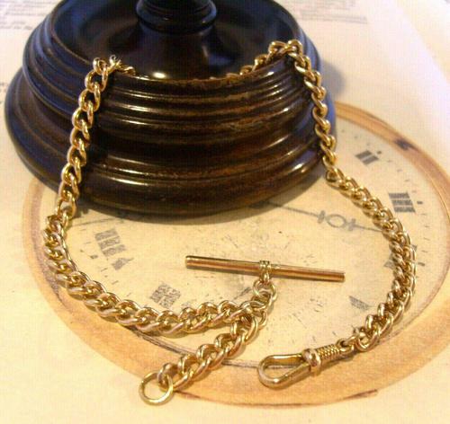 Vintage Pocket Watch Chain 1970s 10ct Rolled Gold Albert With Dog Clip & T Bar (1 of 12)