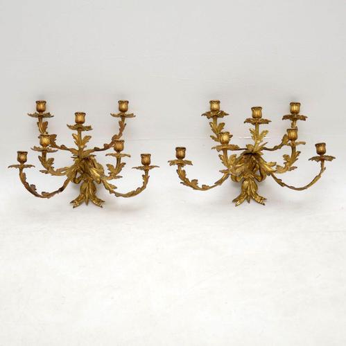 Pair of Antique Gilt Bronze Wall Sconce Candelabra (1 of 9) Pair of Antique Gilt Bronze Wall Sconce Candelabra (1 of 9)
