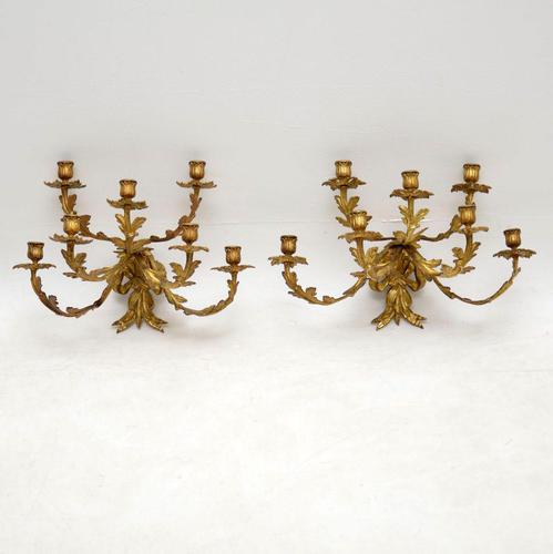 Pair of Antique Gilt Bronze Wall Sconce Candelabra (1 of 9)