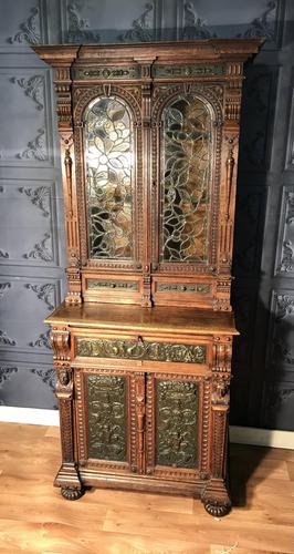 Victorian Carved Oak Secretaire Bookcase (1 of 25)