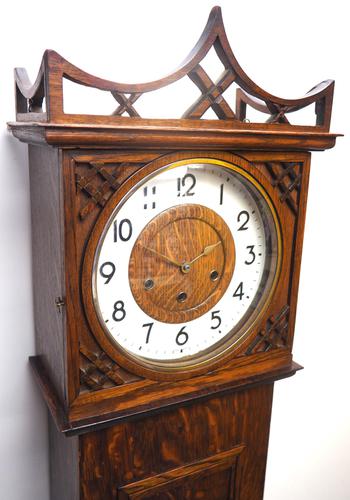 Grandmother Clock Fine Musical Longcase Clock Oak & White Dial c.1930 (1 of 14)