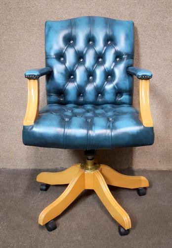 Blue Leather Chesterfield Office Captains Chair (1 of 12)