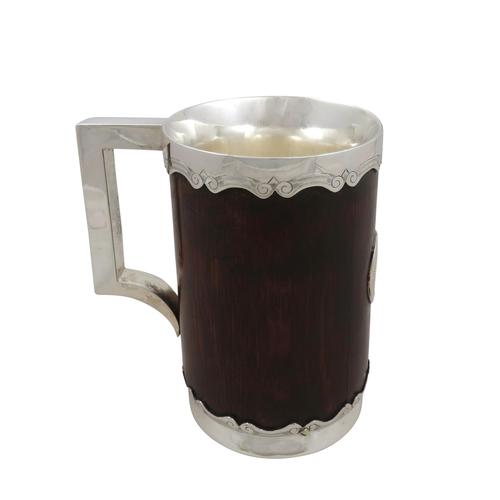 Antique Silver Plated & Oak Pint Tankard 1947 (1 of 9)