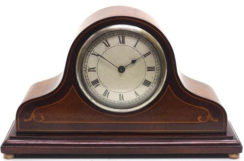 Fine Solid Mahogany Edwardian Timepiece Clock Hat Shaped With Satinwood Inlaid Decoration (1 of 8)