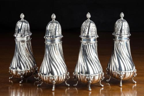 Set of 4 Late 19th Century Silver Sugar Dredgers (1 of 6) Set of 4 Late 19th Century Silver Sugar Dredgers (1 of 6)