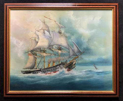 HMS Warrior Under Sail & Steam! - Original 20thc Seascape Oil On Canvas Painting (1 of 13)