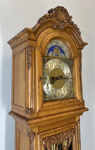 Vintage Oak Grandfather Clock Moon Dial Chimes 3 Weights  – Lot 3862 (1 of 14)