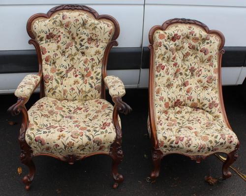 1859 Quality Beautiful Rosewood Mummy and Daddy Chair in Floral Upholstery (1 of 5)