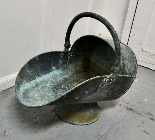 Large Arts and Crafts Shabby (verdigris) Copper Helmet Coal Scuttle (1 of 4) Large Arts and Crafts Shabby (verdigris) Copper Helmet Coal Scuttle (1 of 4)