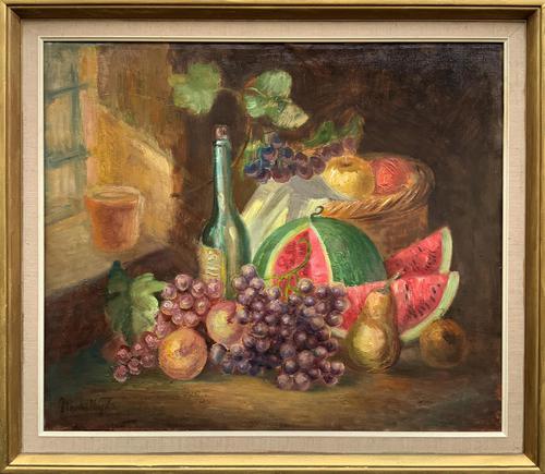 20th Century Vintage Impressionist Still Life Study Oil Painting of Fruit & Wine (1 of 9) 20th Century Vintage Impressionist Still Life Study Oil Painting of Fruit & Wine (1 of 9)